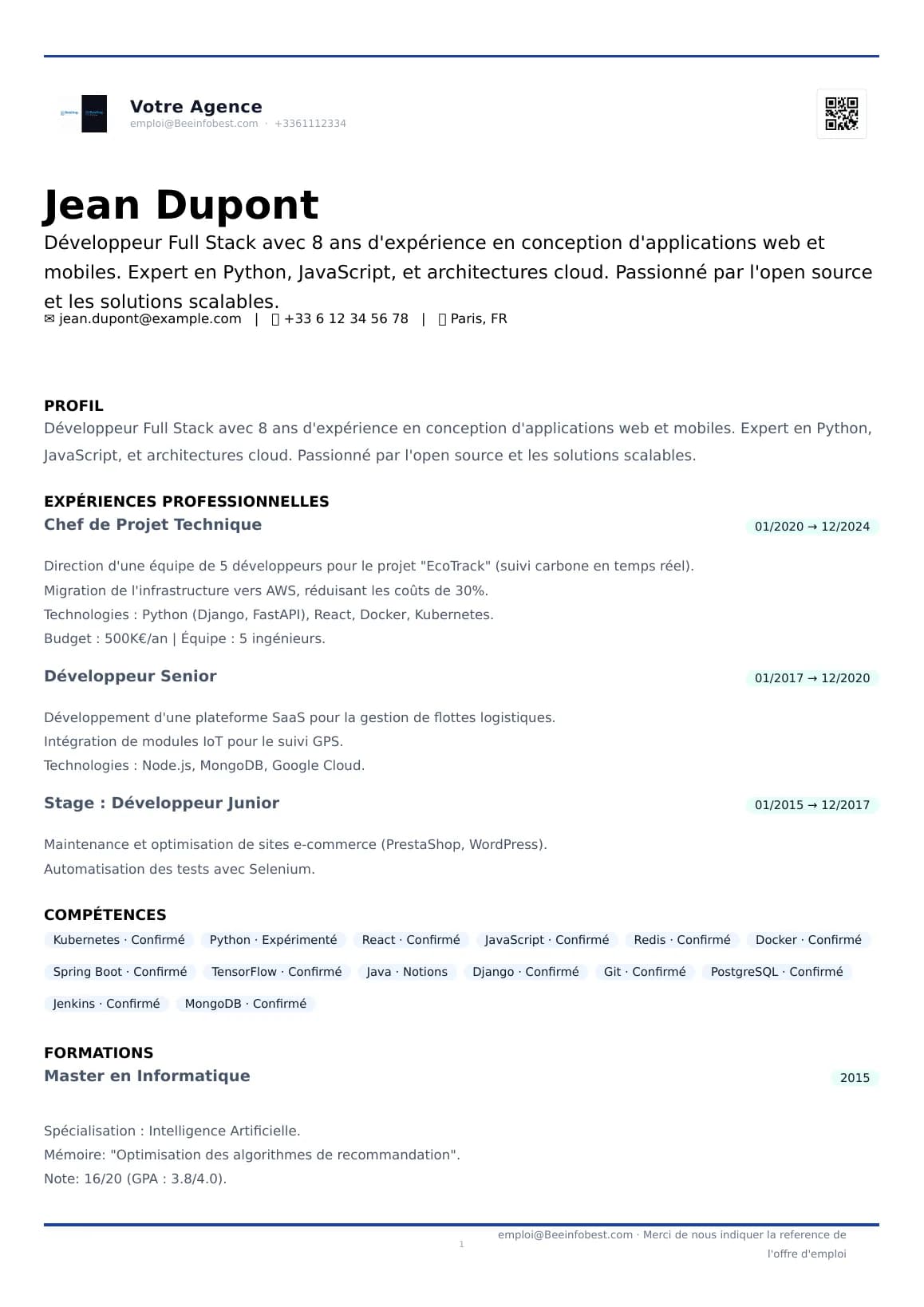 Exemple de CV candidat rebrandé