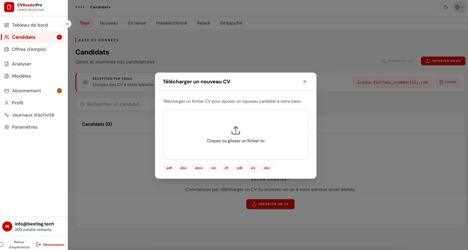 Import d'un CV dans CVReaderPro